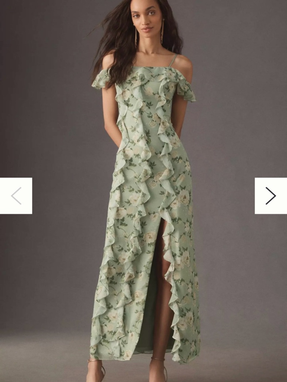 Anthropology BHLDN Off-Shoulder Ruffled Chiffon Maxi Dress
